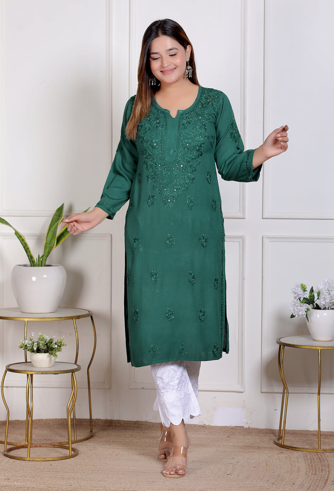 Alicia Rayon Chikankari Long Kurti