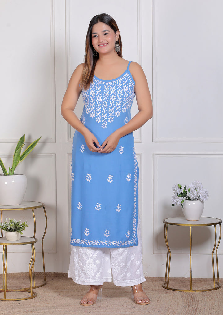 Raima Chikankari Spaghetti rayon long kurti