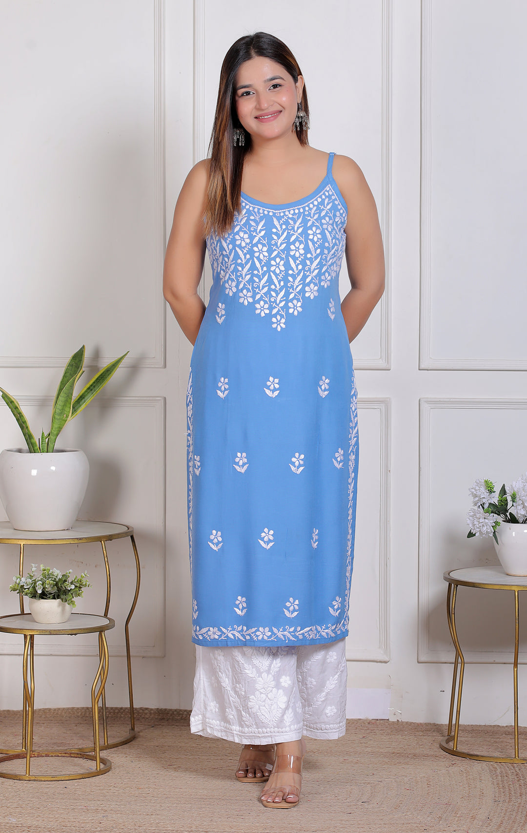 Raima Chikankari Spaghetti rayon long kurti