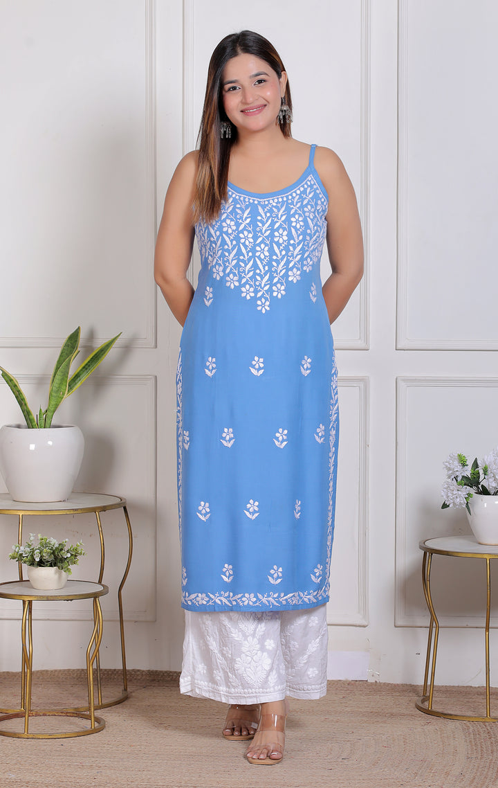 Raima Chikankari Spaghetti rayon long kurti