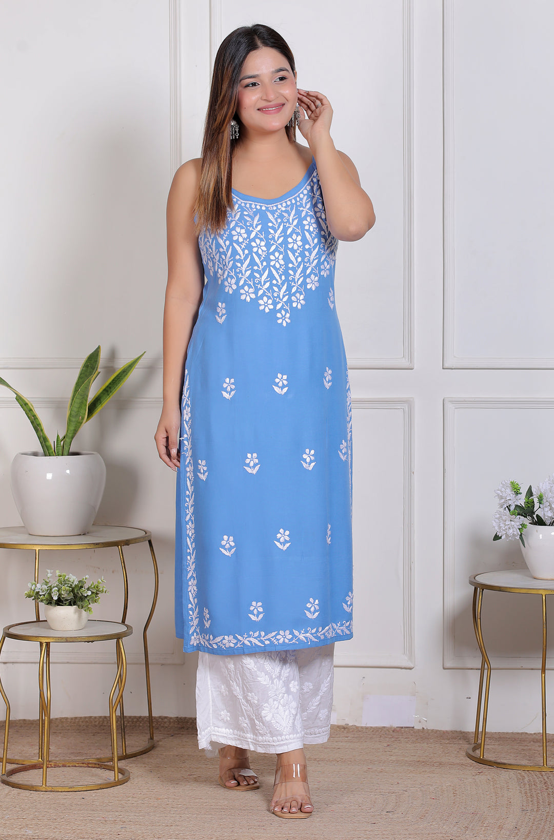 Raima Chikankari Spaghetti rayon long kurti