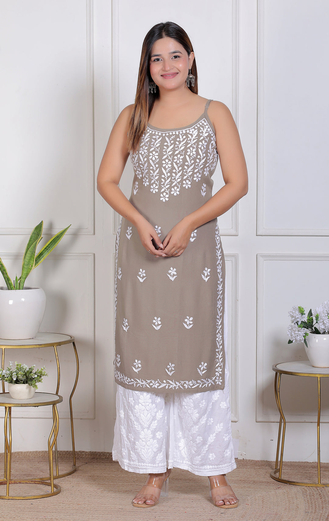 Raima Chikankari Spaghetti rayon long kurti