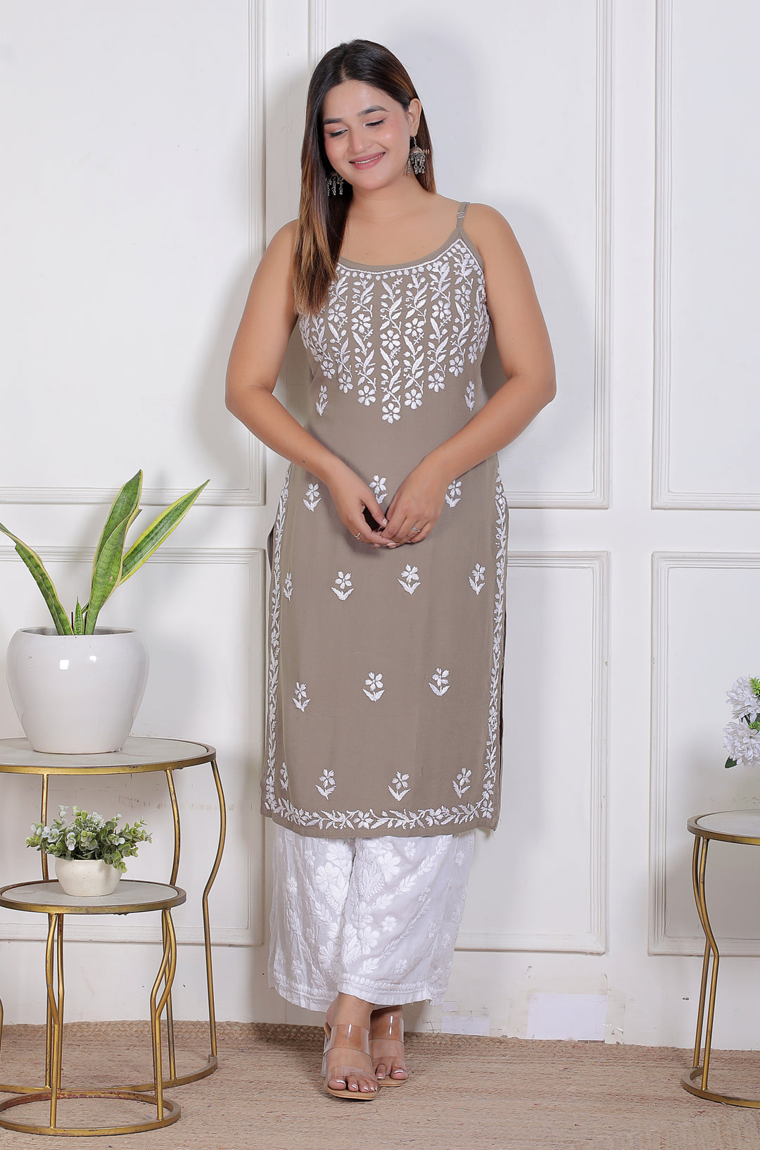Raima Chikankari Spaghetti rayon long kurti