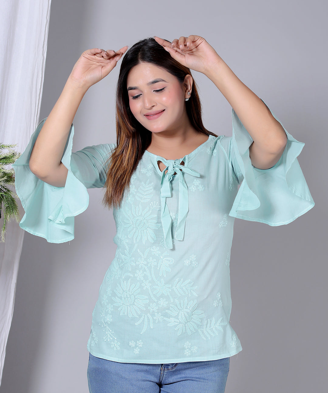 Cotton Chikankari Bell sleeves Top