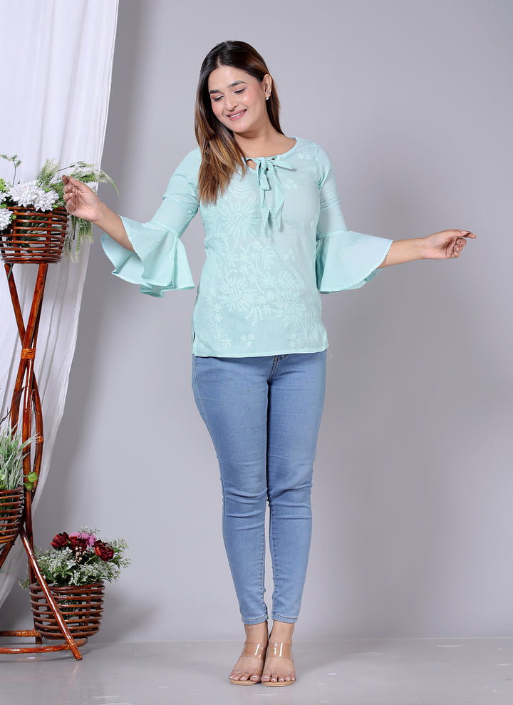Cotton Chikankari Bell sleeves Top