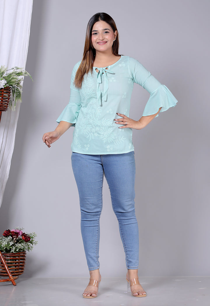 Cotton Chikankari Bell sleeves Top