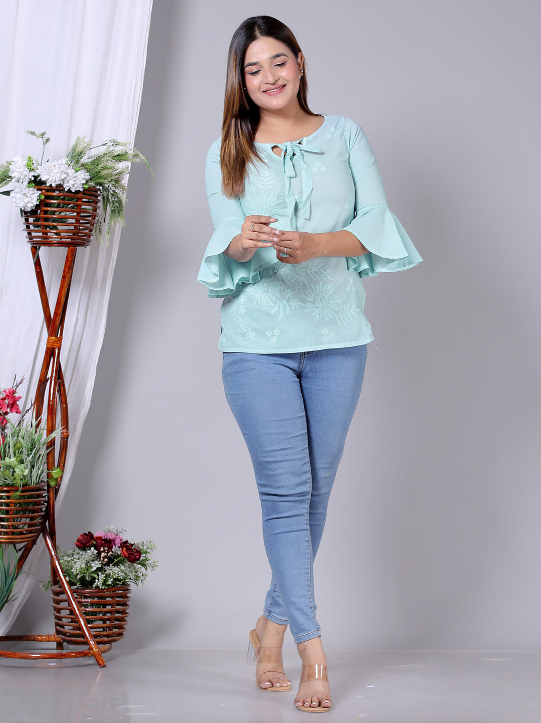 Cotton Chikankari Bell sleeves Top