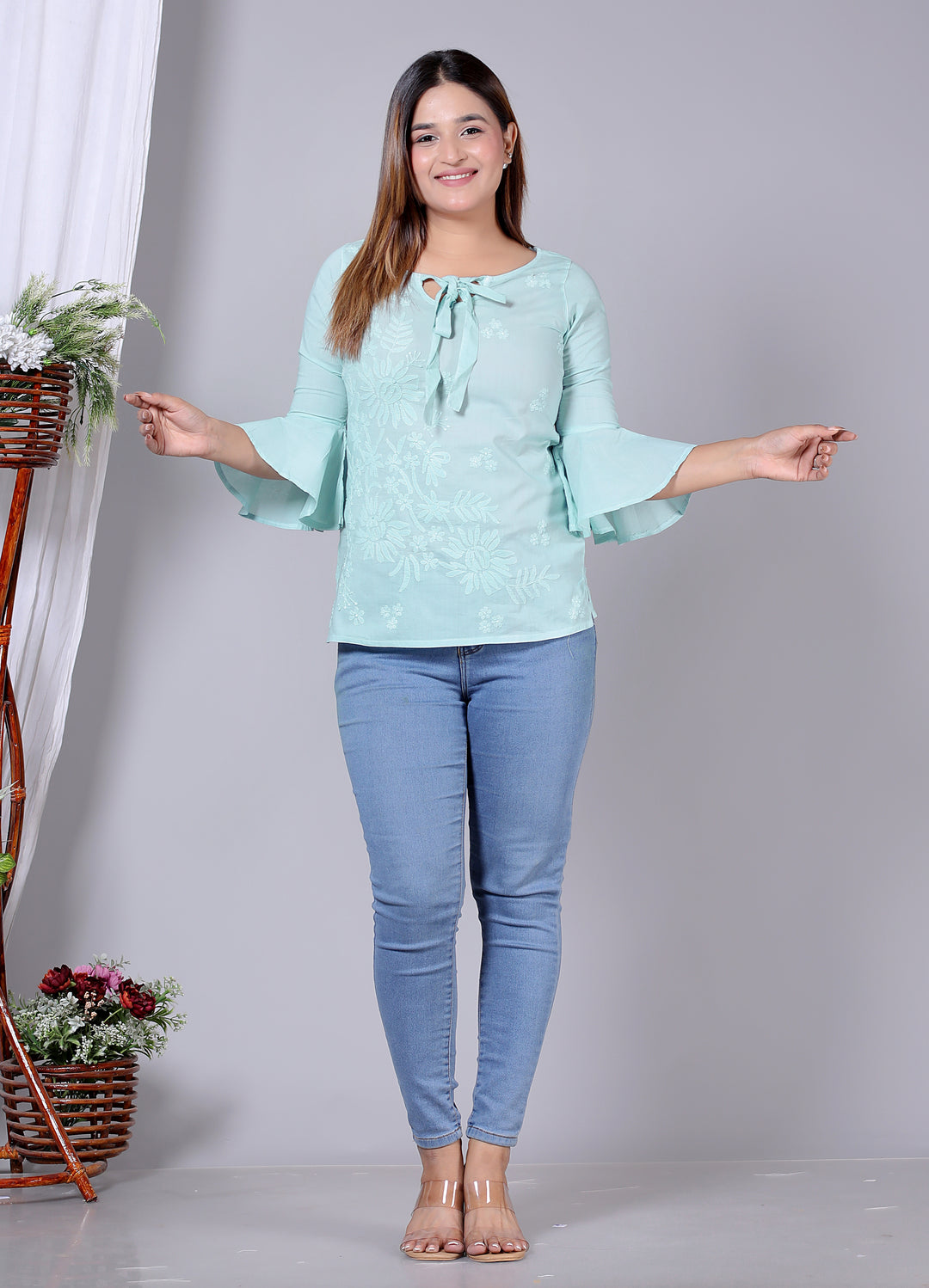 Cotton Chikankari Bell sleeves Top