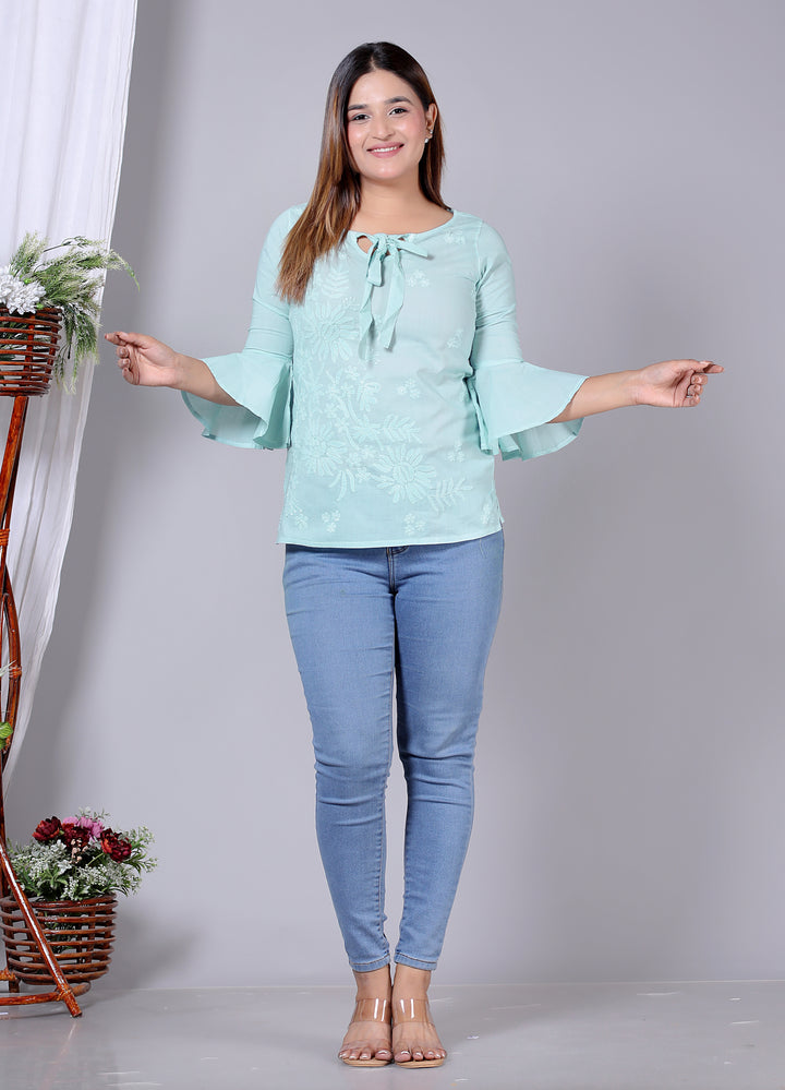 Cotton Chikankari Bell sleeves Top