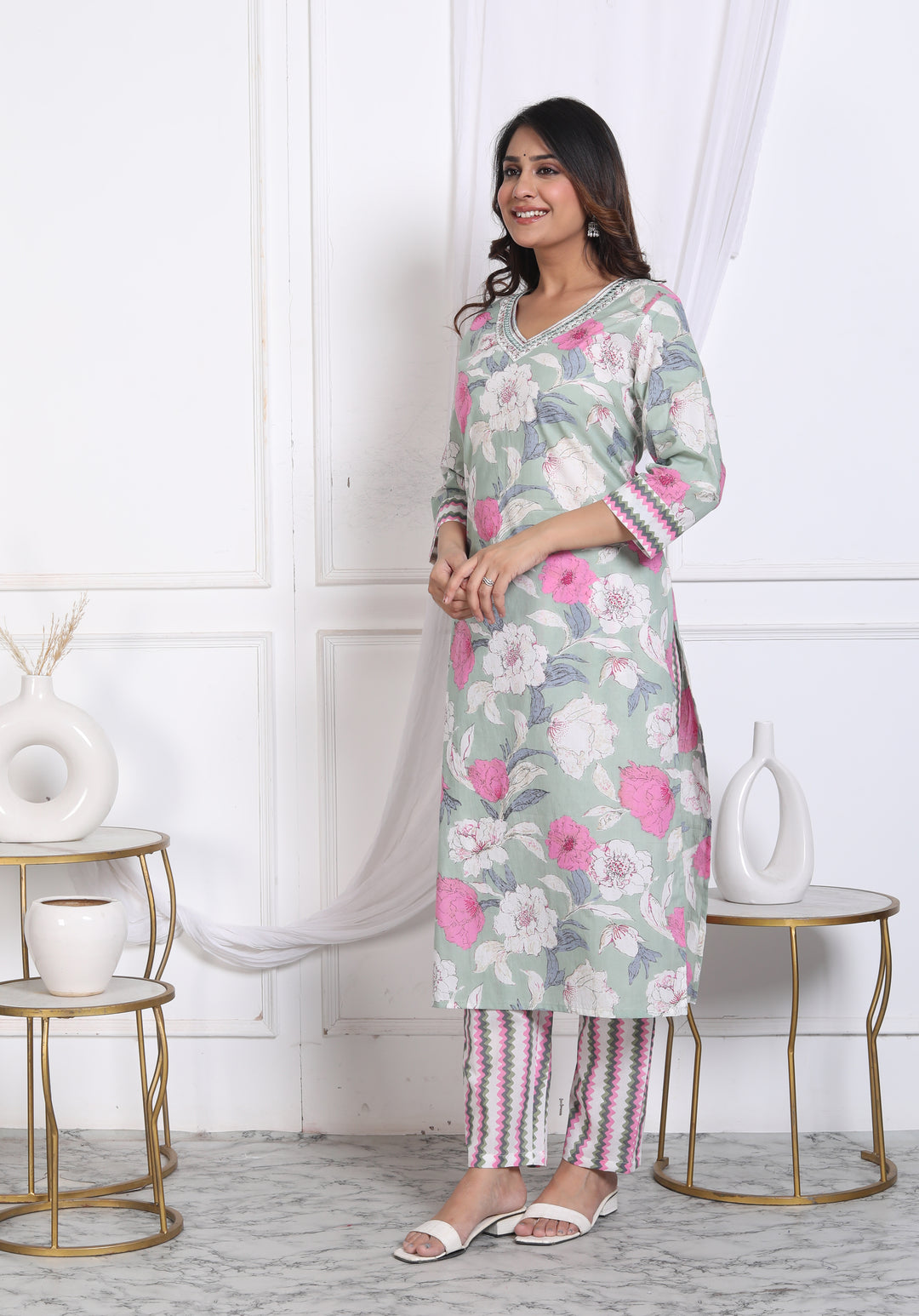 SUNAINA PRINTED 3 PIECE SUIT GREEN