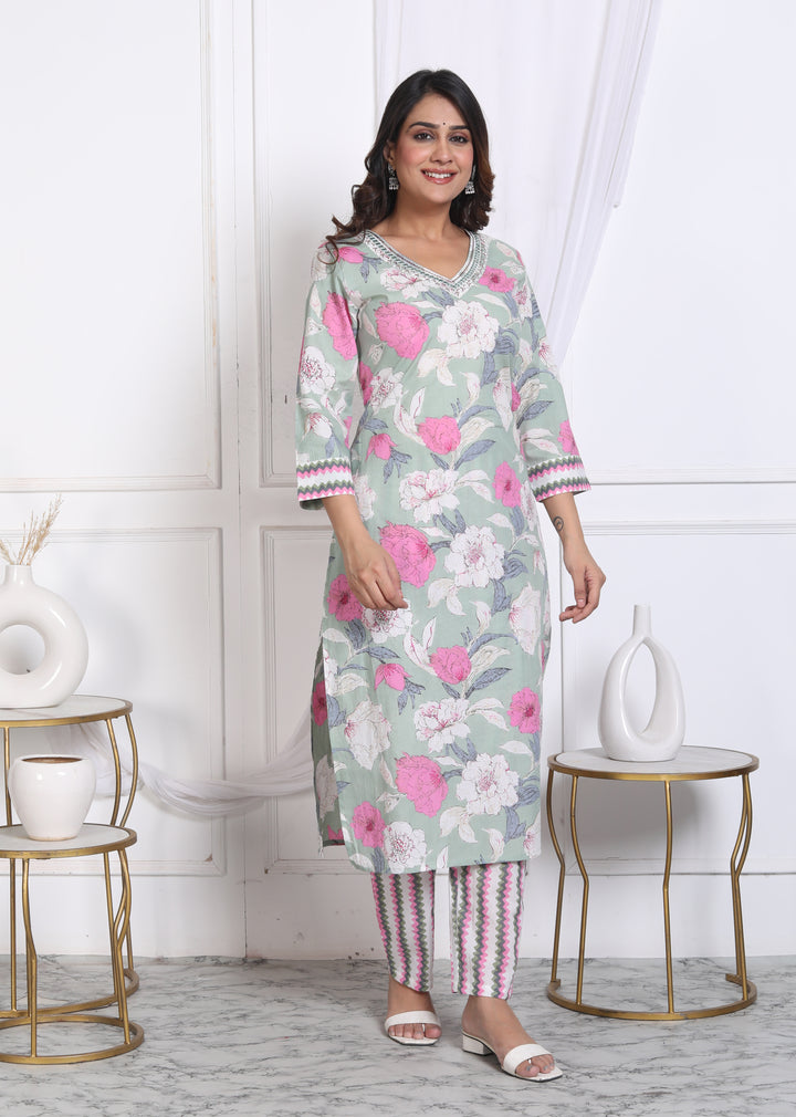 SUNAINA PRINTED 3 PIECE SUIT GREEN