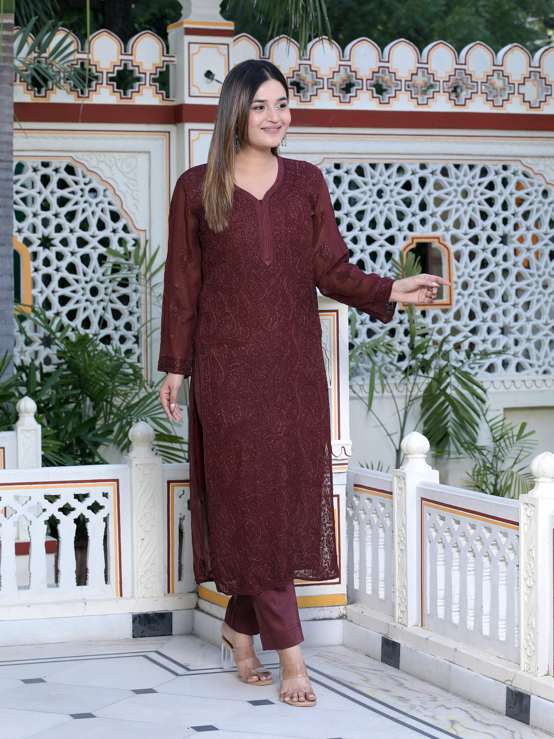 Classic Viscose Chikankari Long Kurti