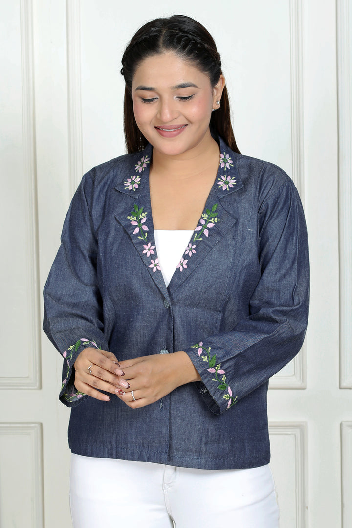 Chikankari Denim Jacket