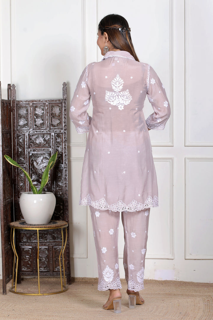 Muslin Chikankari Cutwork Co-ord Set