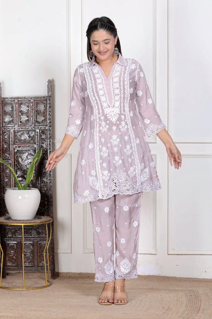 Muslin Chikankari Cutwork Co-ord Set