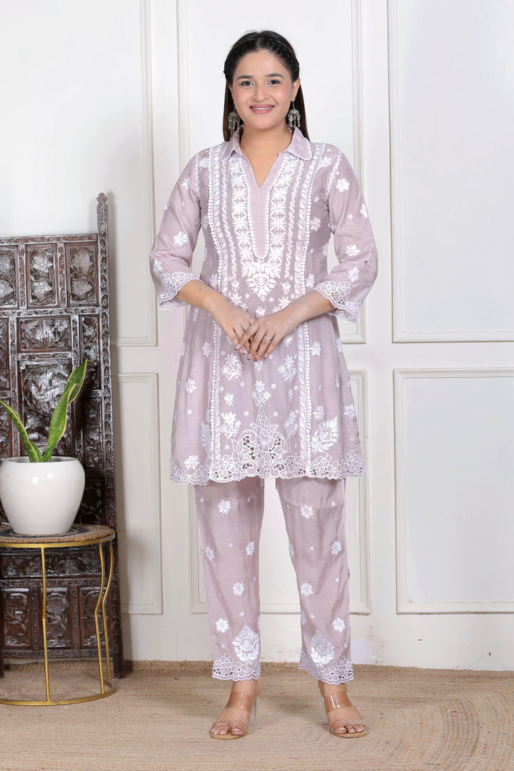 Muslin Chikankari Cutwork Co-ord Set