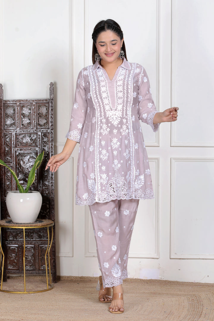 Muslin Chikankari Cutwork Co-ord Set