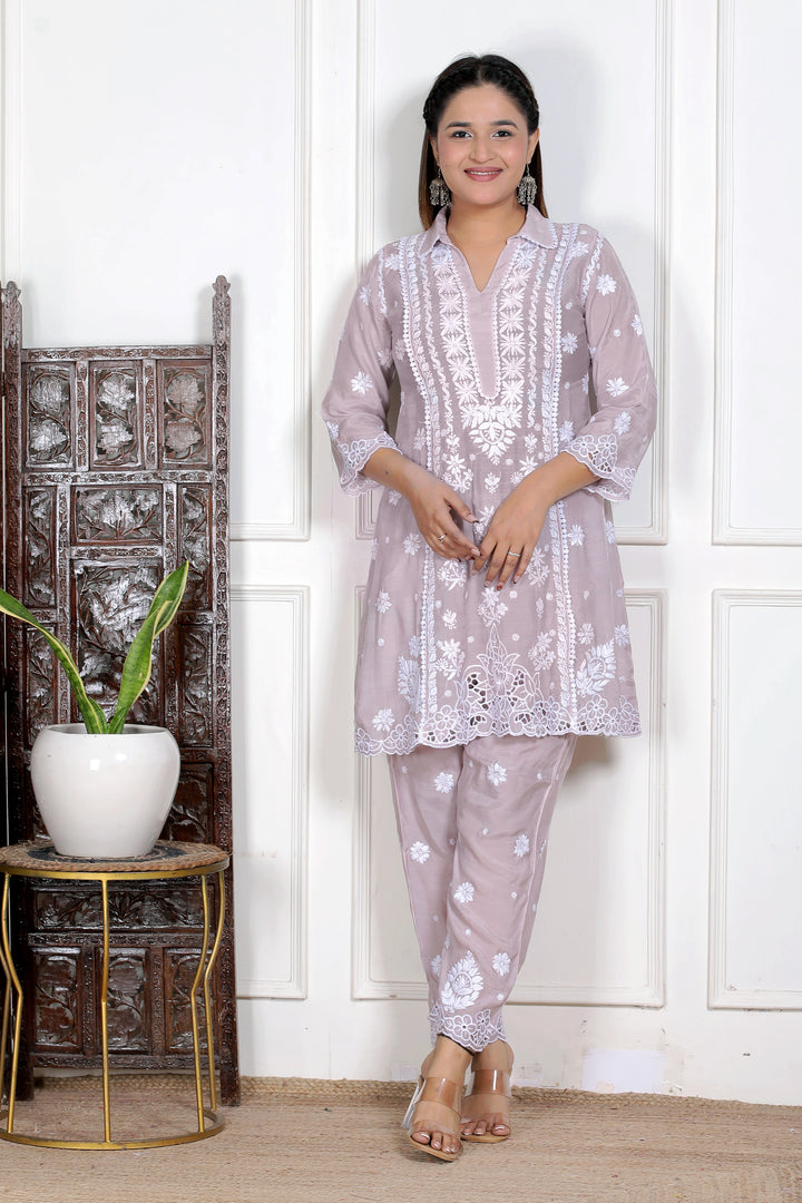 Muslin Chikankari Cutwork Co-ord Set