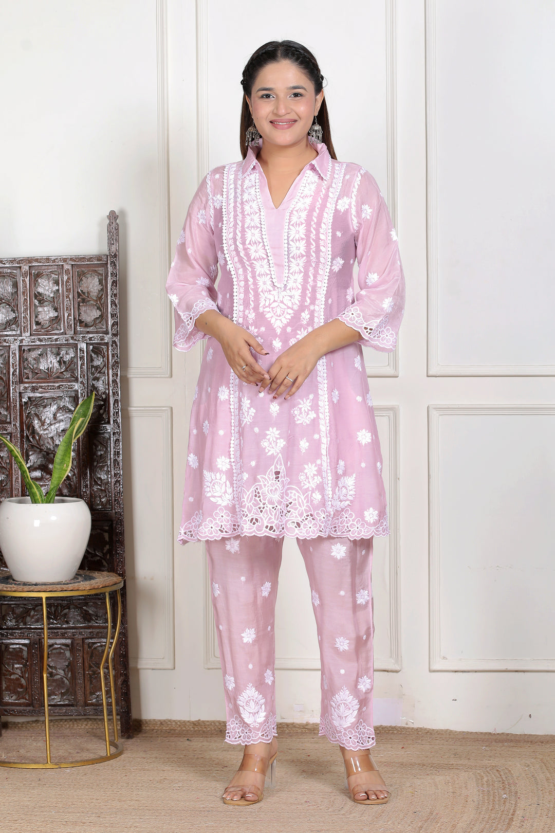 Muslin Chikankari Cutwork Co-ord Set