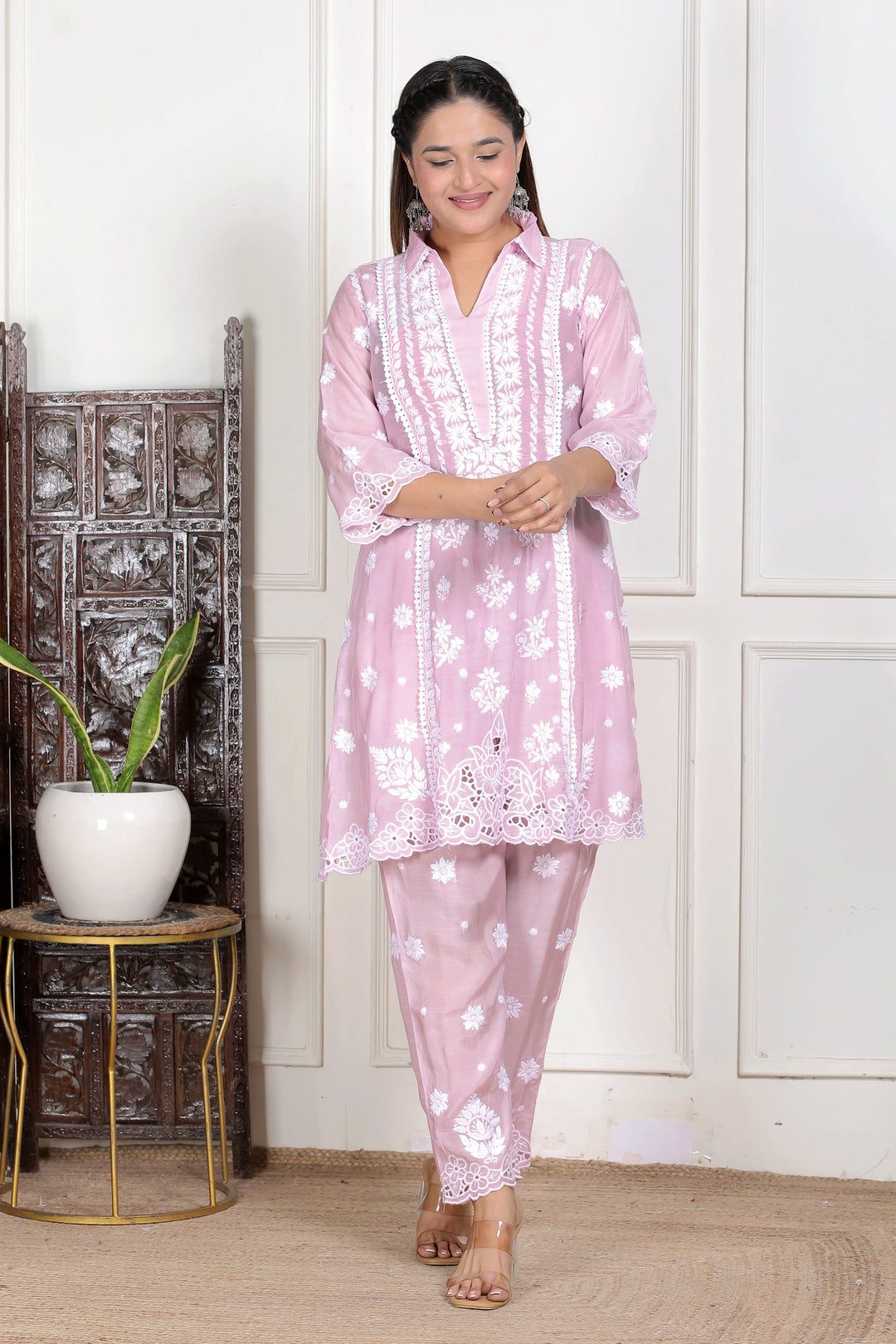 Muslin Chikankari Cutwork Co-ord Set