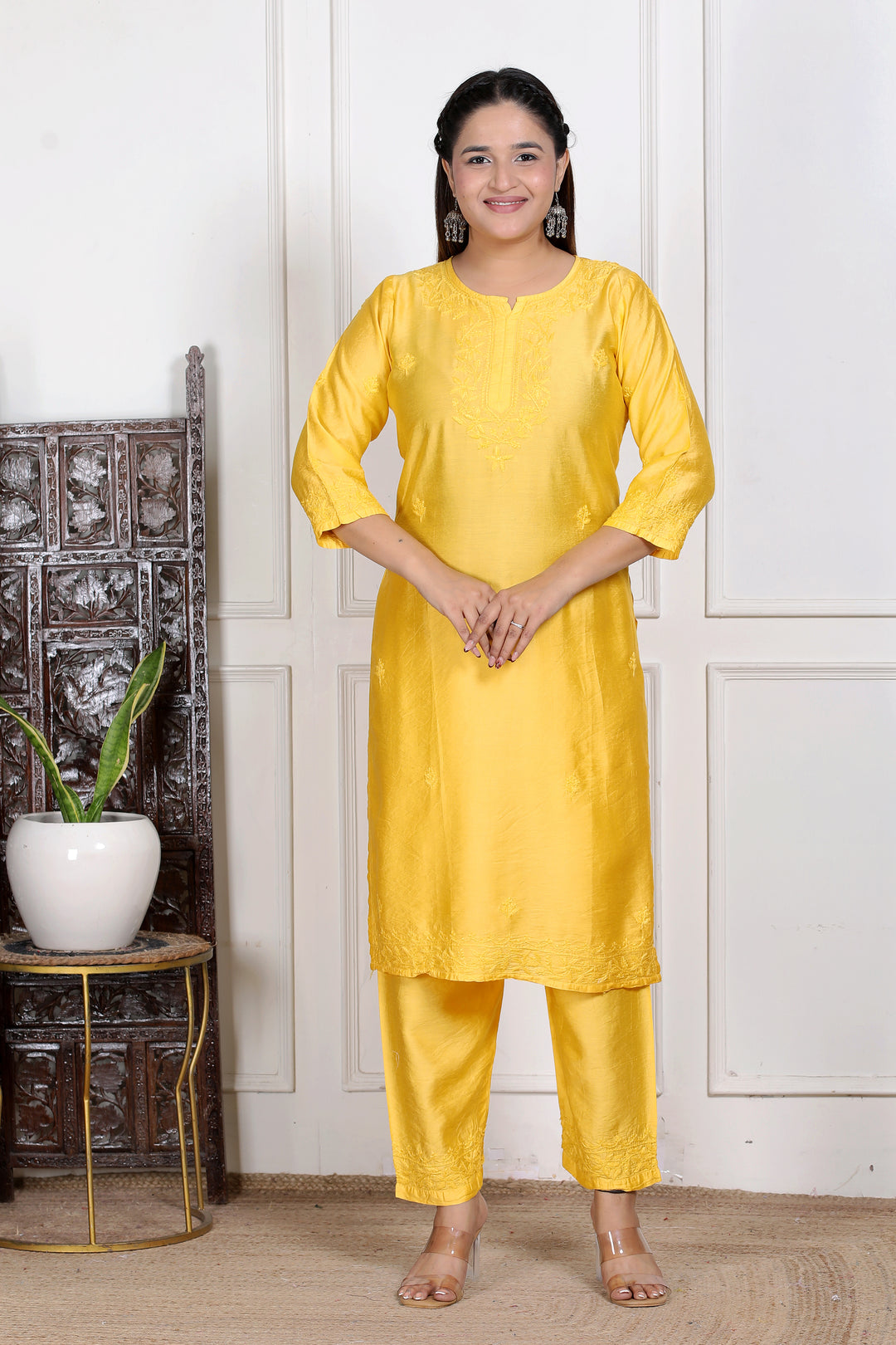 Shaina Chanderi Chikankari 3 Piece Set