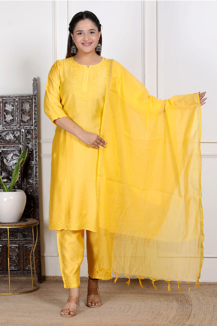 Shaina Chanderi Chikankari 3 Piece Set