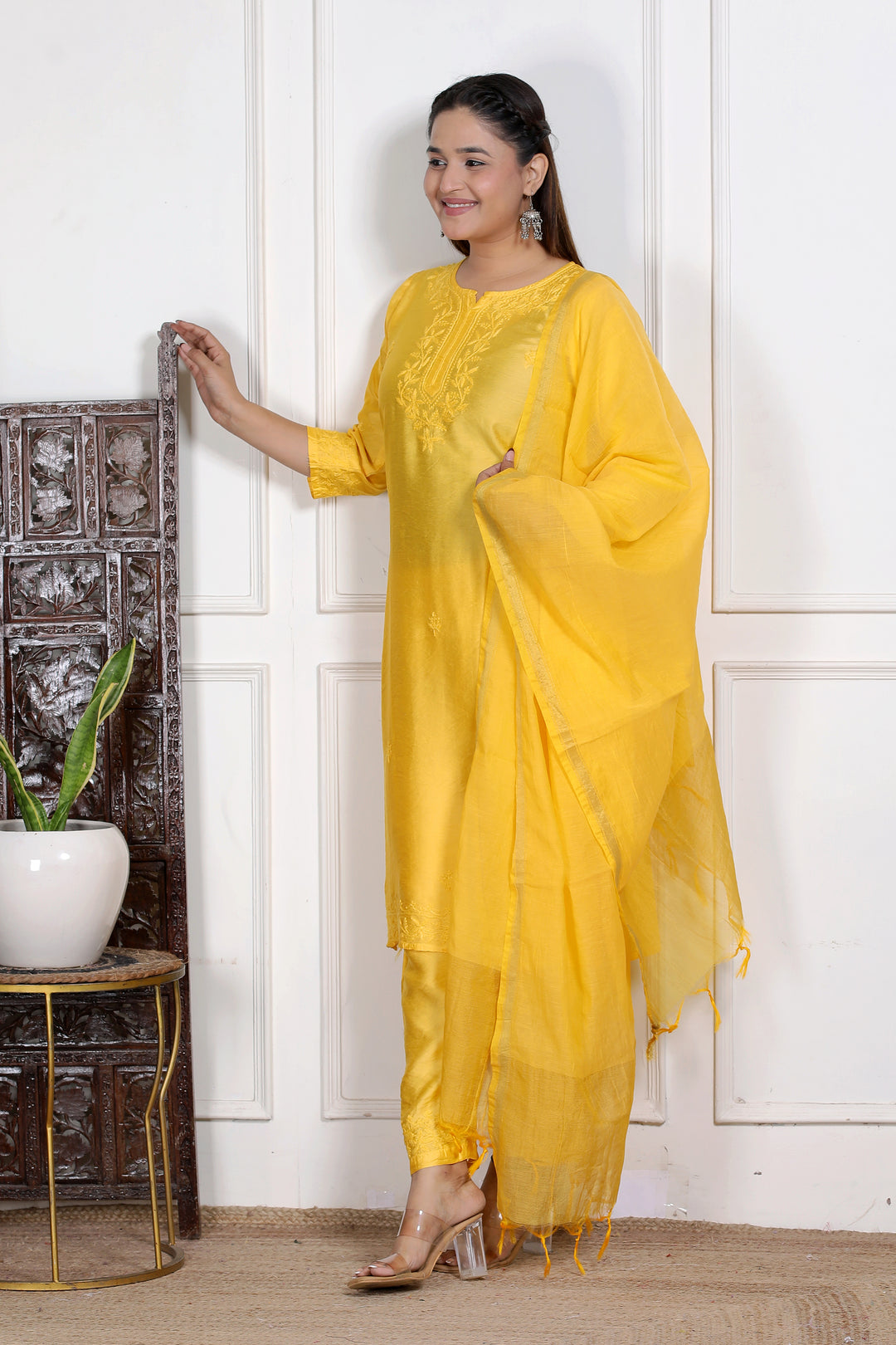 Shaina Chanderi Chikankari 3 Piece Set