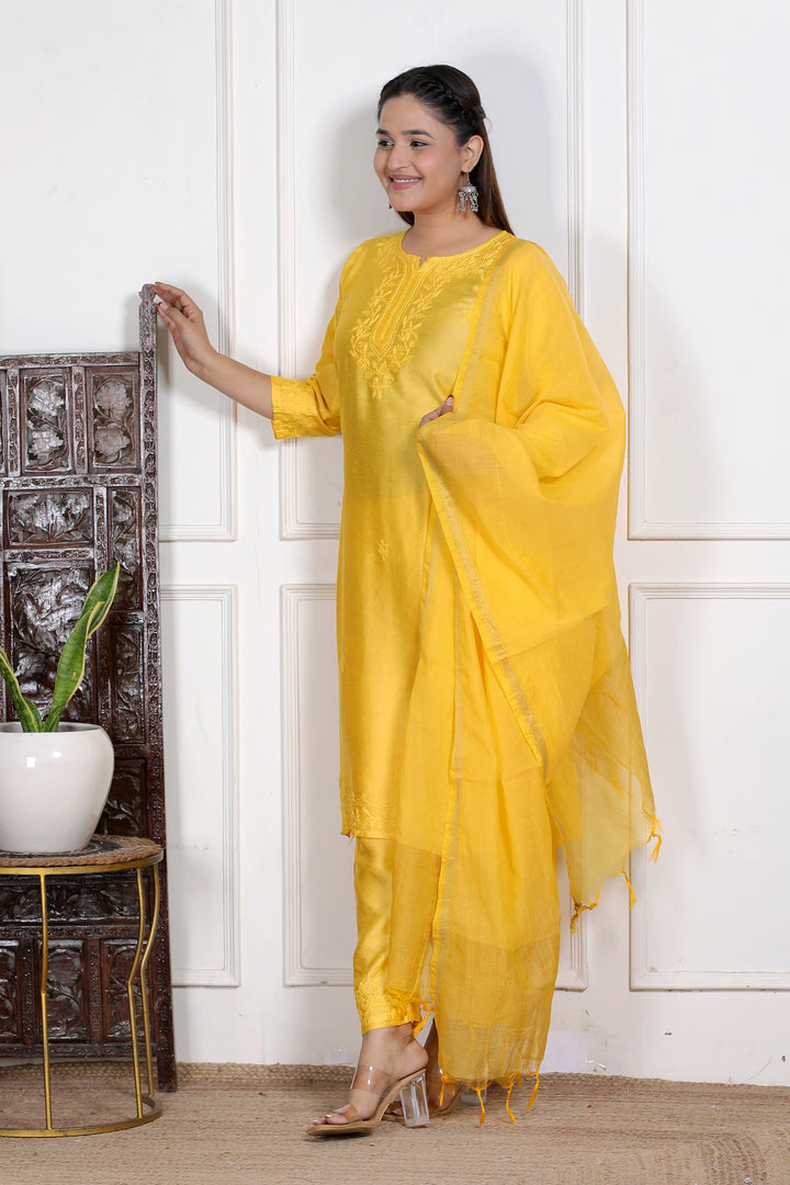 Shaina Chanderi Chikankari 3 Piece Set