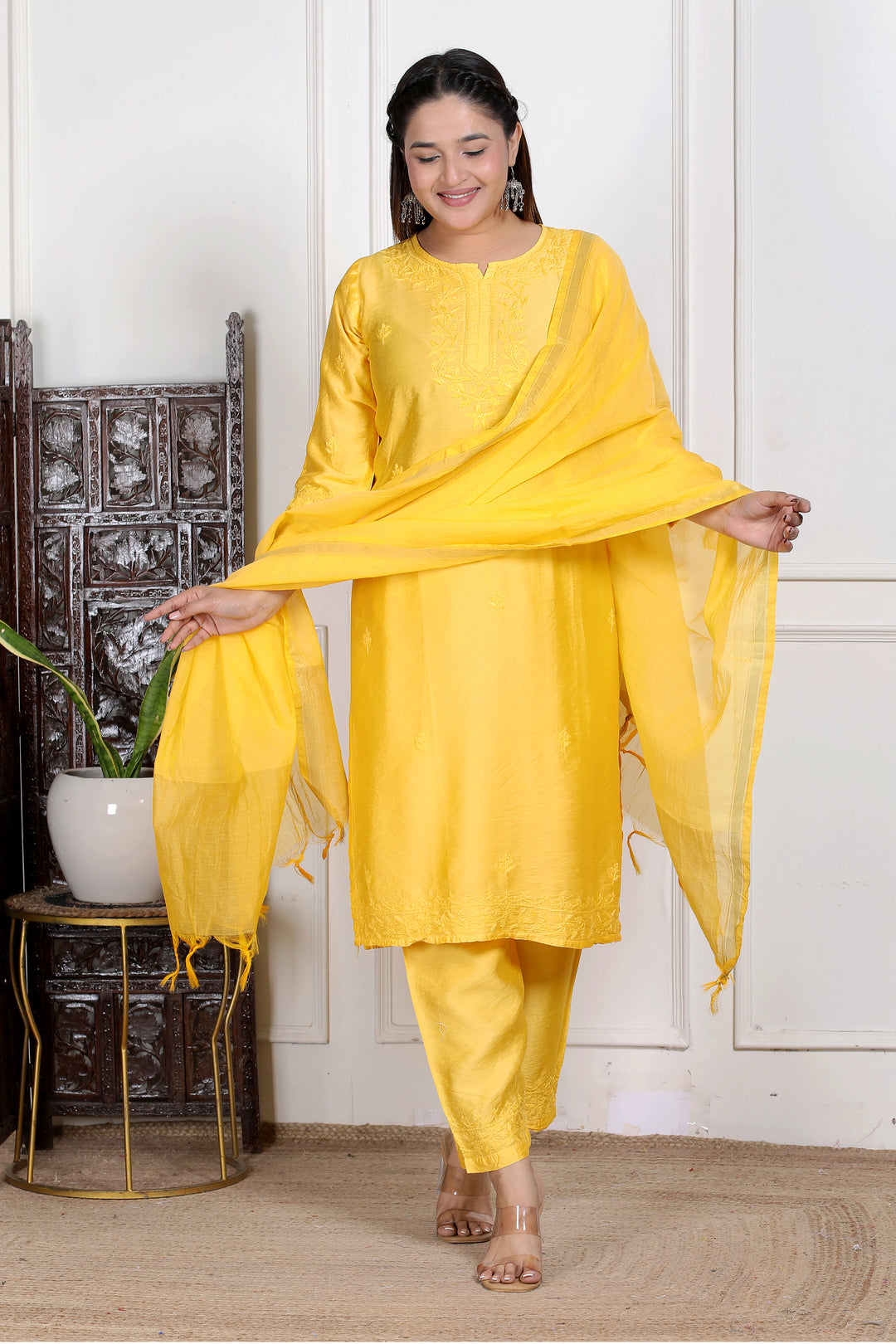 Shaina Chanderi Chikankari 3 Piece Set