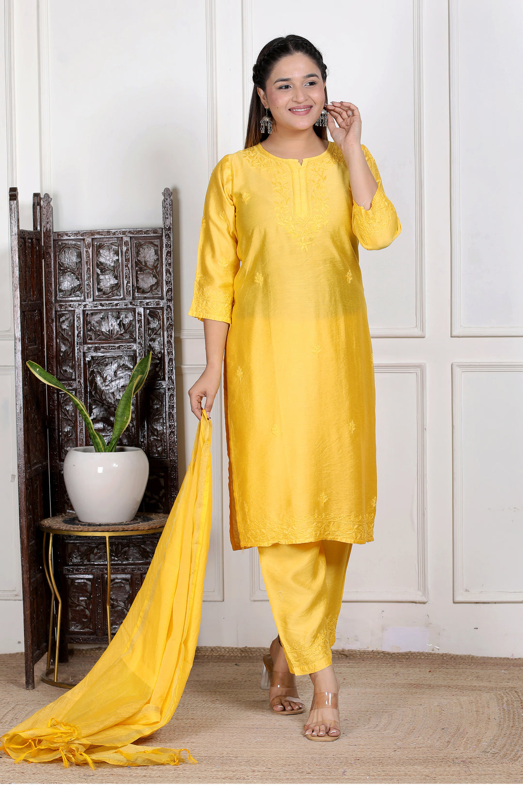 Shaina Chanderi Chikankari 3 Piece Set