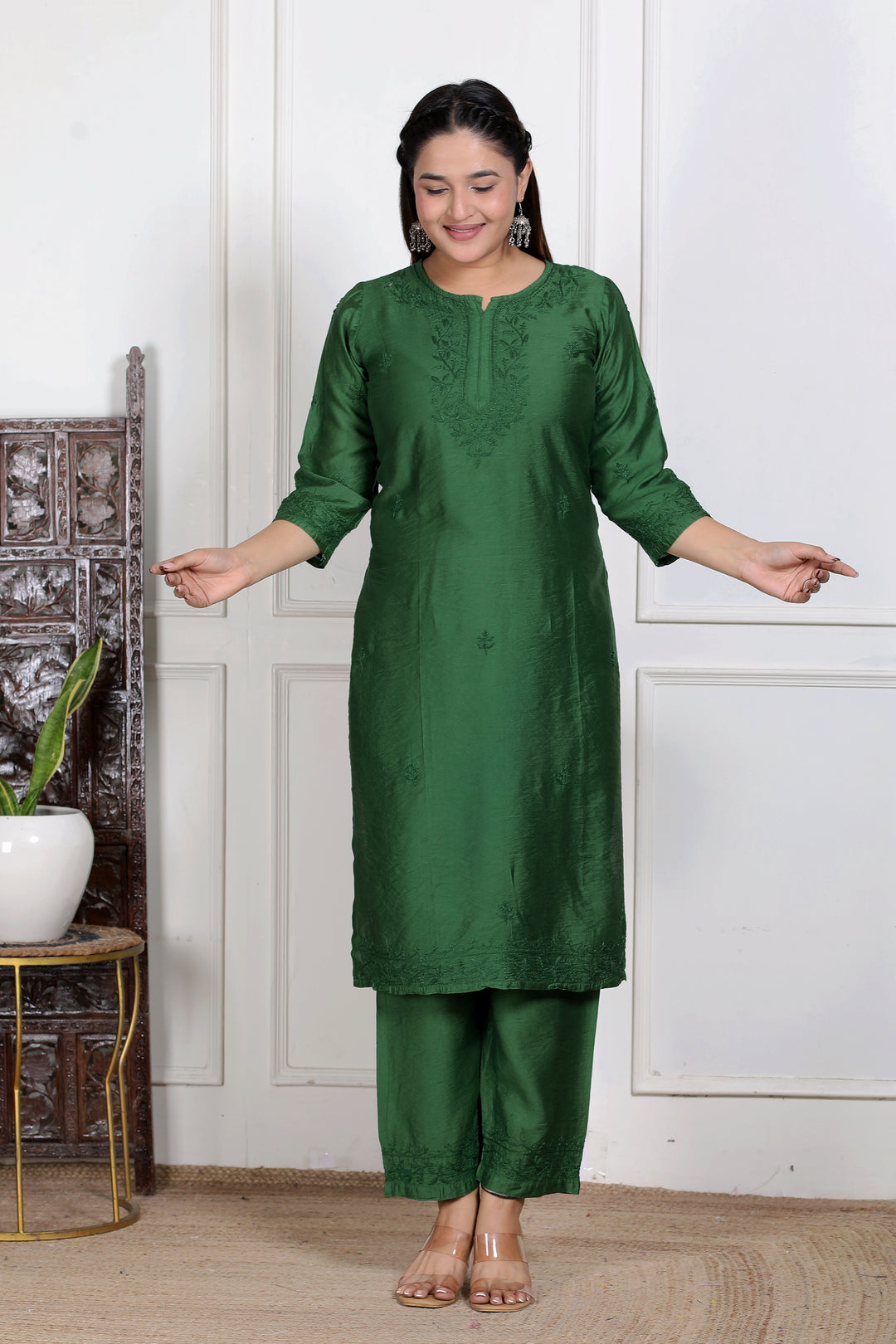 Shaina Chanderi Chikankari 3 Piece Set
