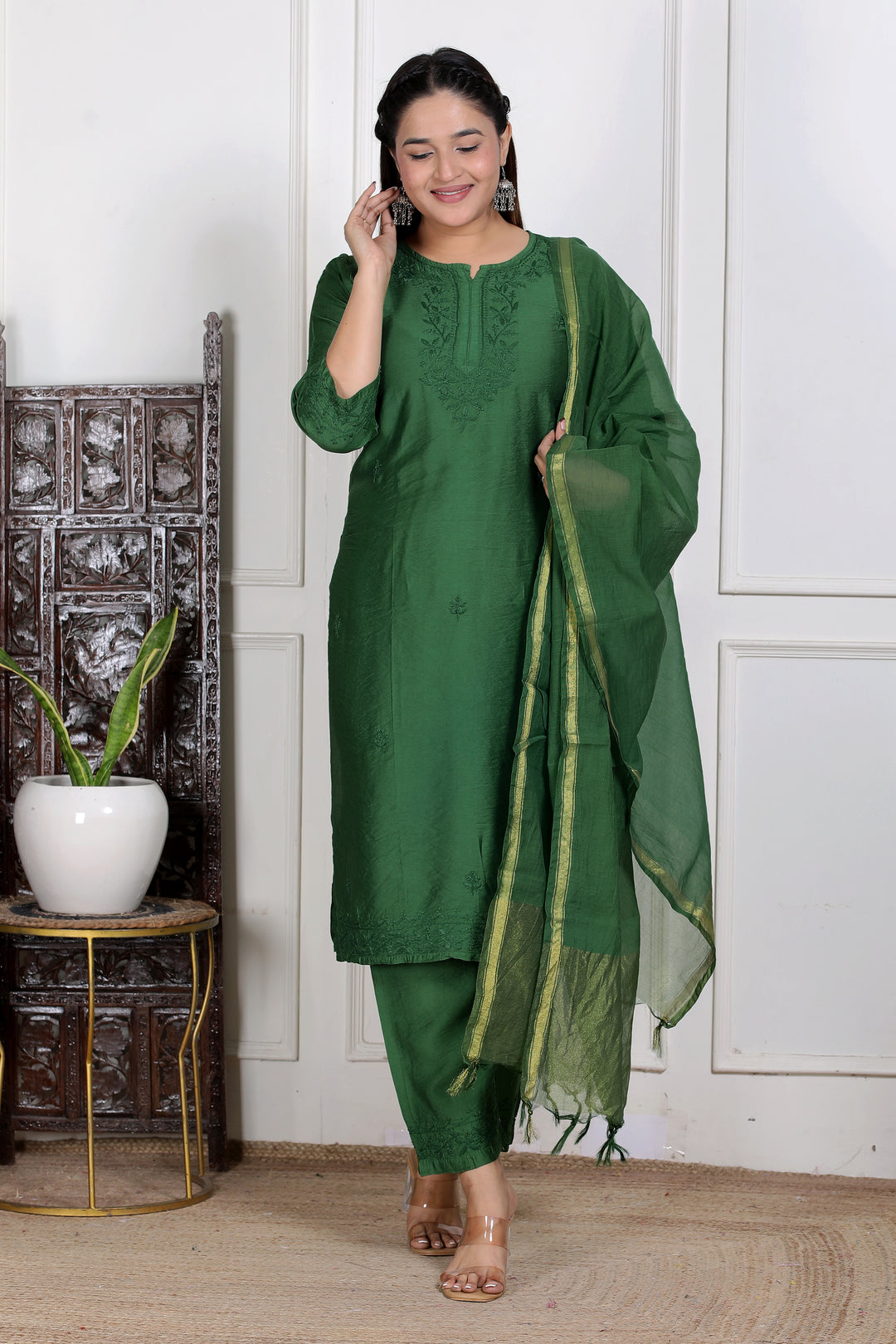 Shaina Chanderi Chikankari 3 Piece Set