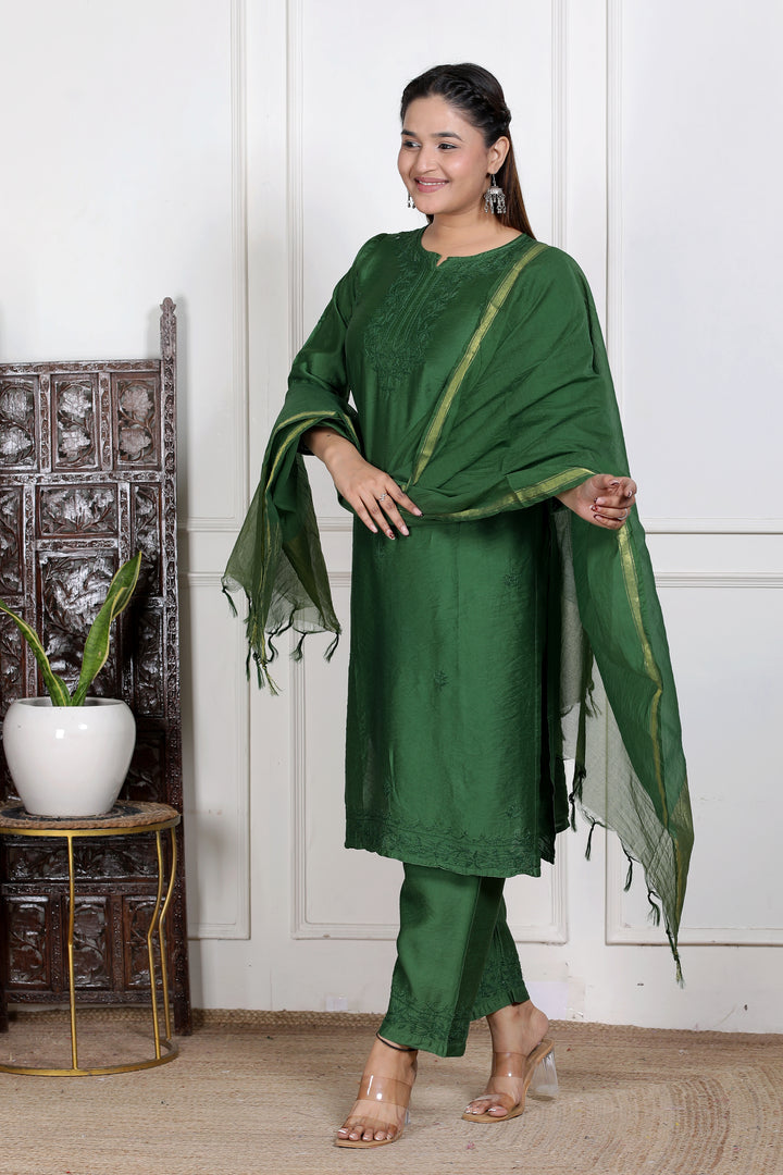 Shaina Chanderi Chikankari 3 Piece Set