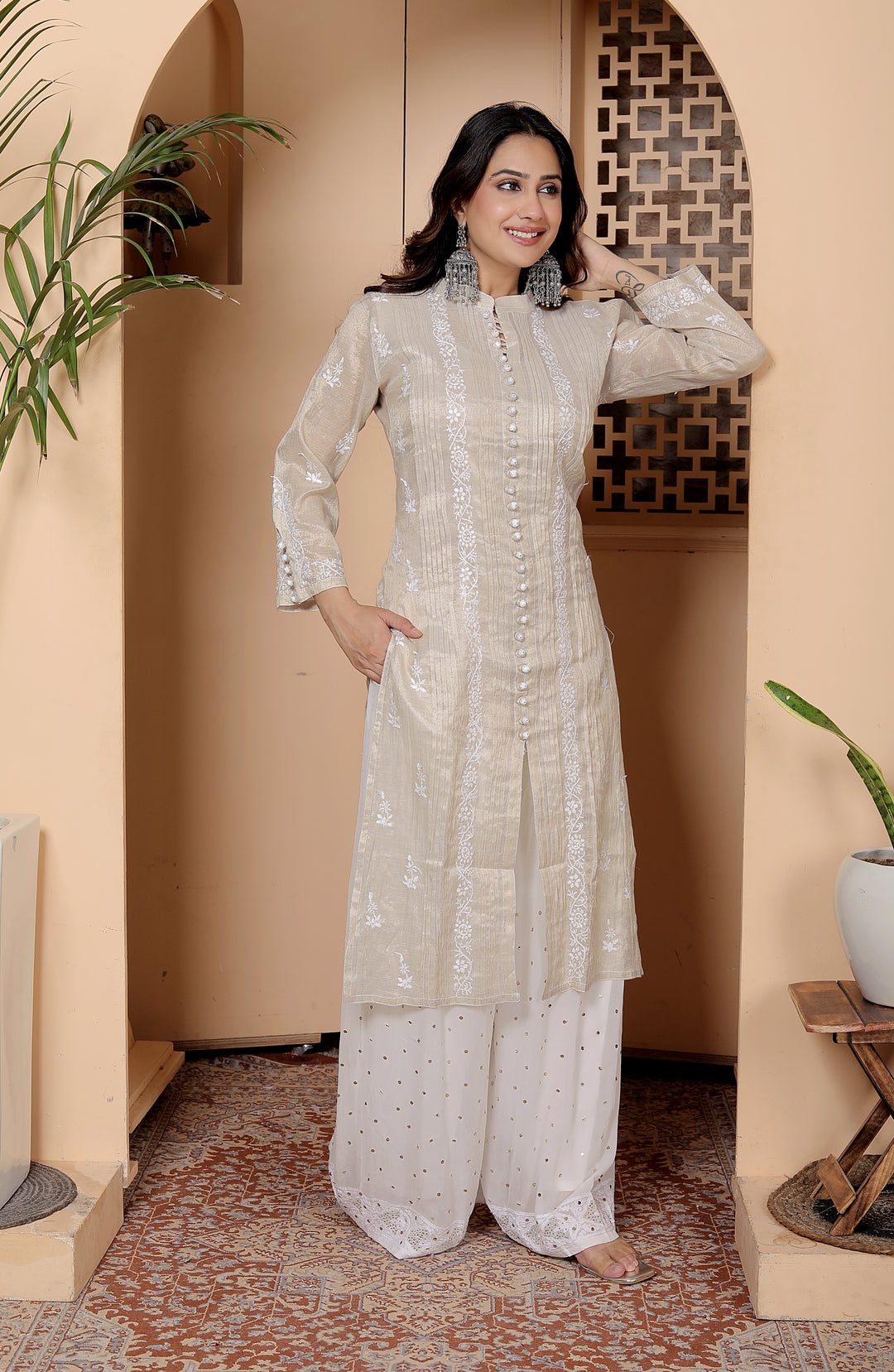 Barkha Tissue Chikankari Long Kurti