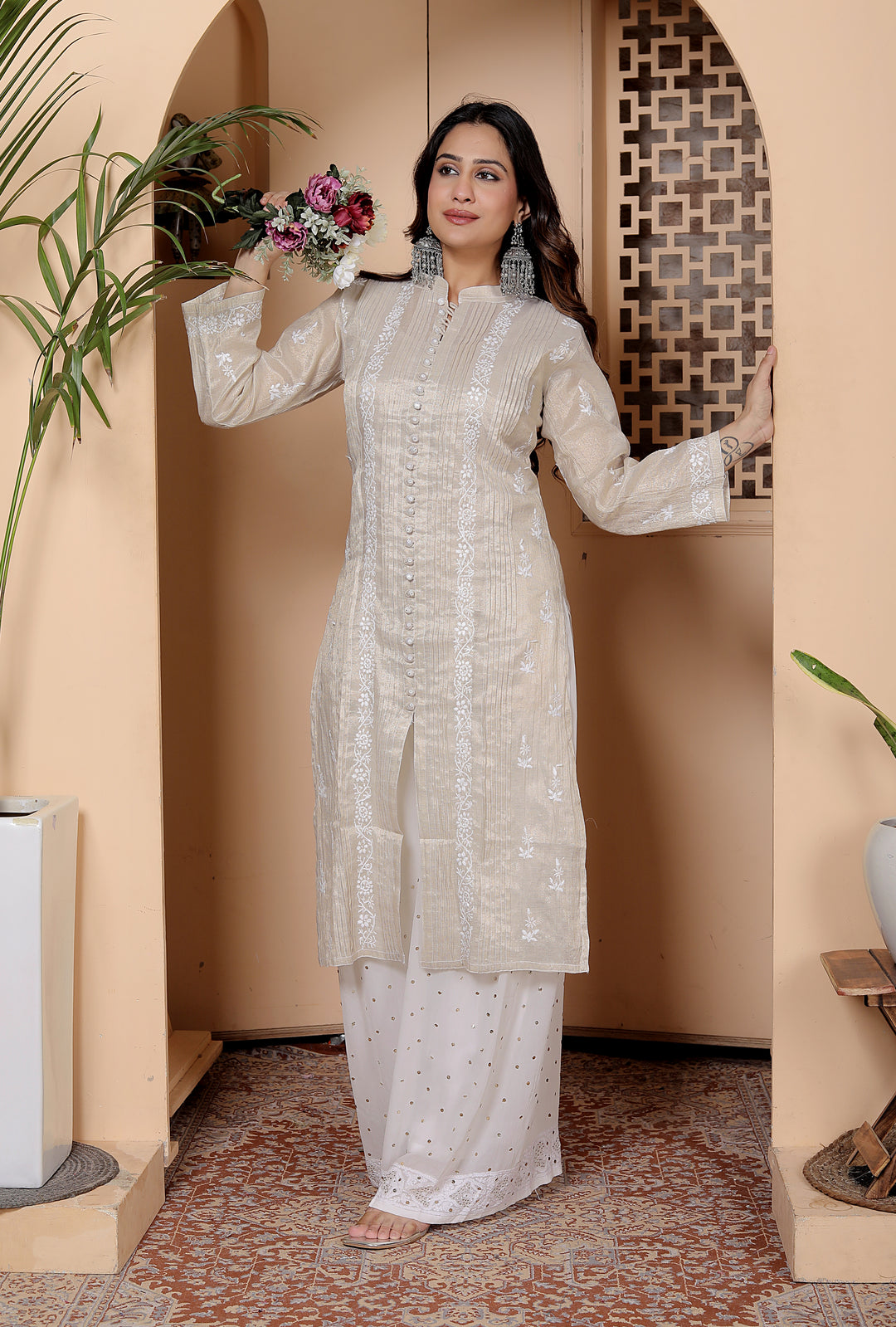 Barkha Tissue Chikankari Long Kurti