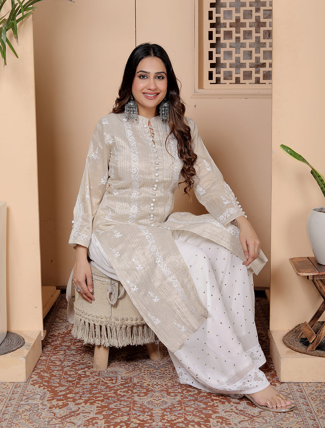 Barkha Tissue Chikankari Long Kurti