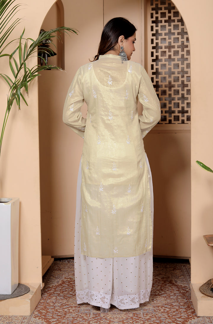 Barkha Gold Tissue chikankari Long kurti