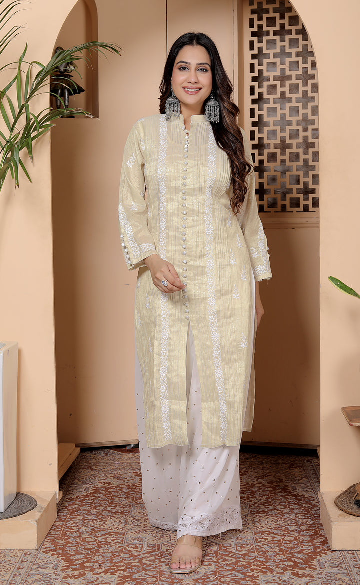 Barkha Gold Tissue chikankari Long kurti