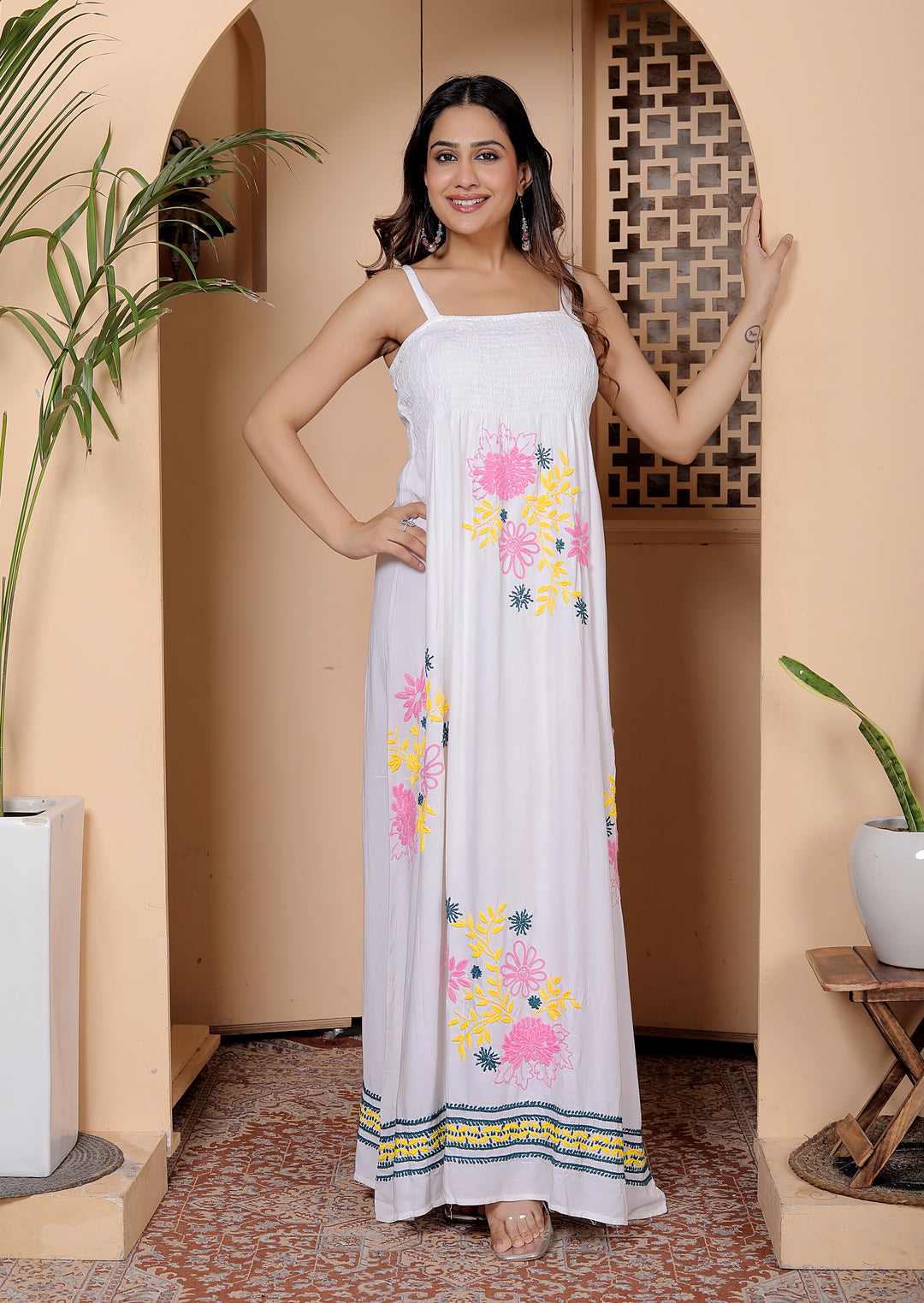 Risha Cotton chikankari spaghetti dress