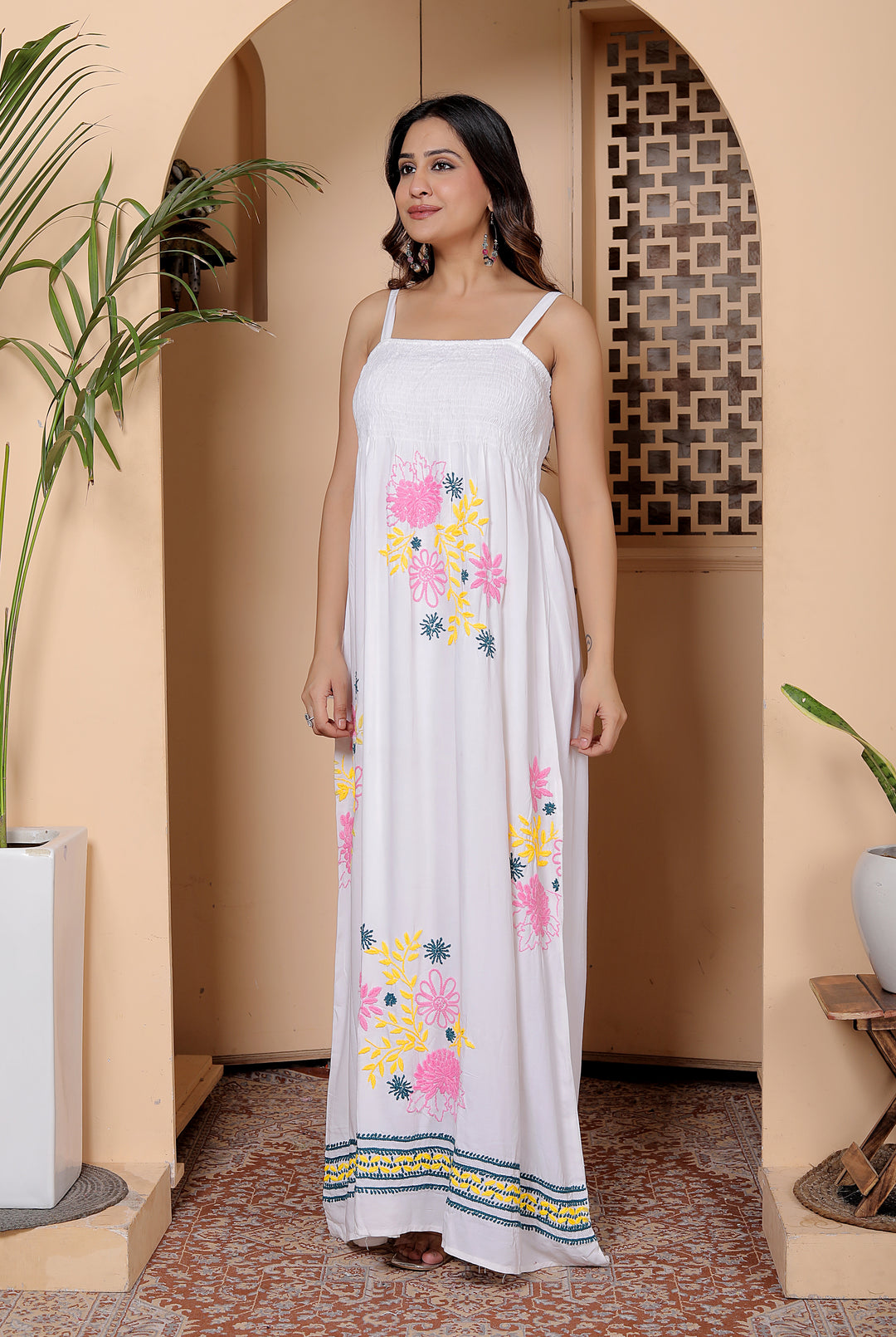 Risha Cotton chikankari spaghetti dress