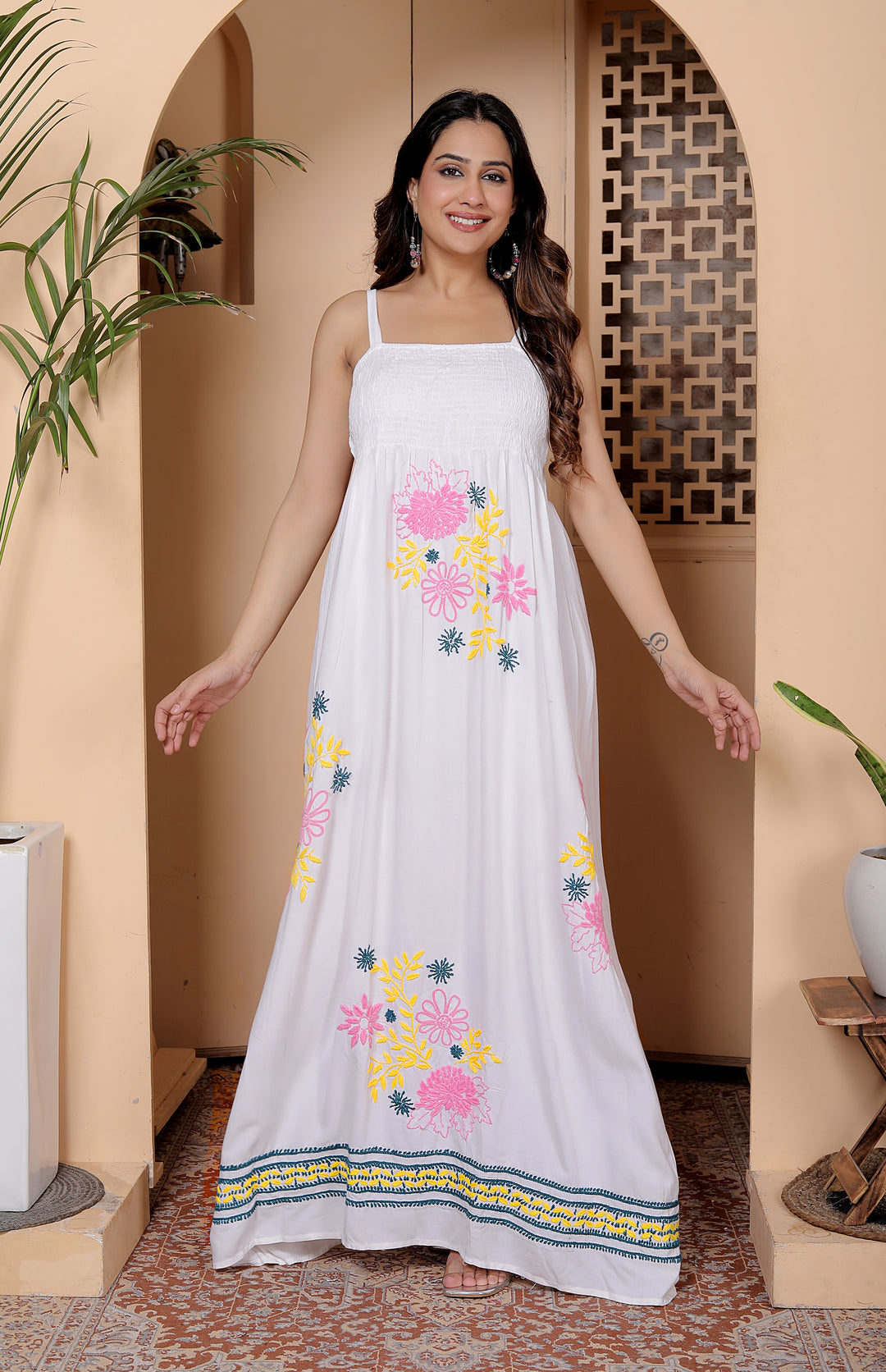 Risha Cotton chikankari spaghetti dress