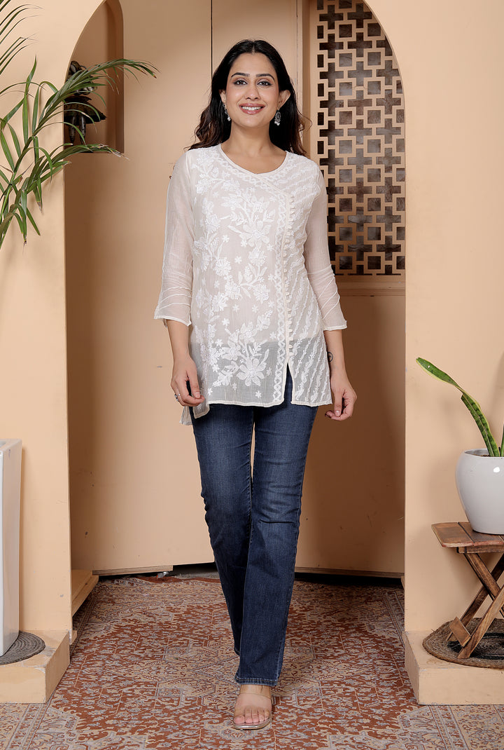 Rimmi Mulchanderi Chikankari short Kurti