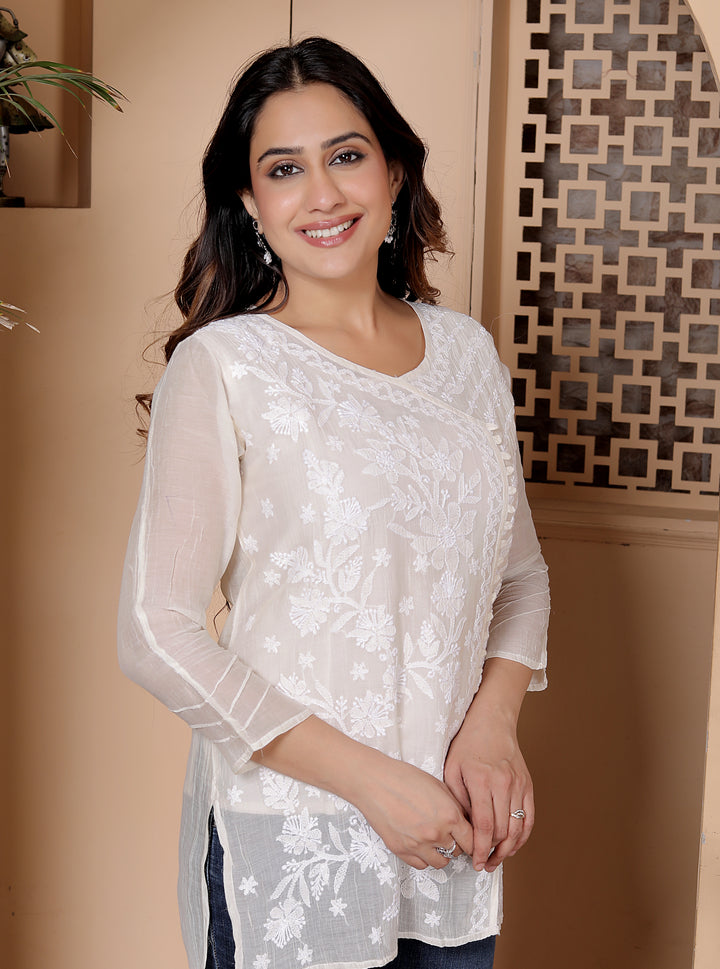 Rimmi Mulchanderi Chikankari short Kurti