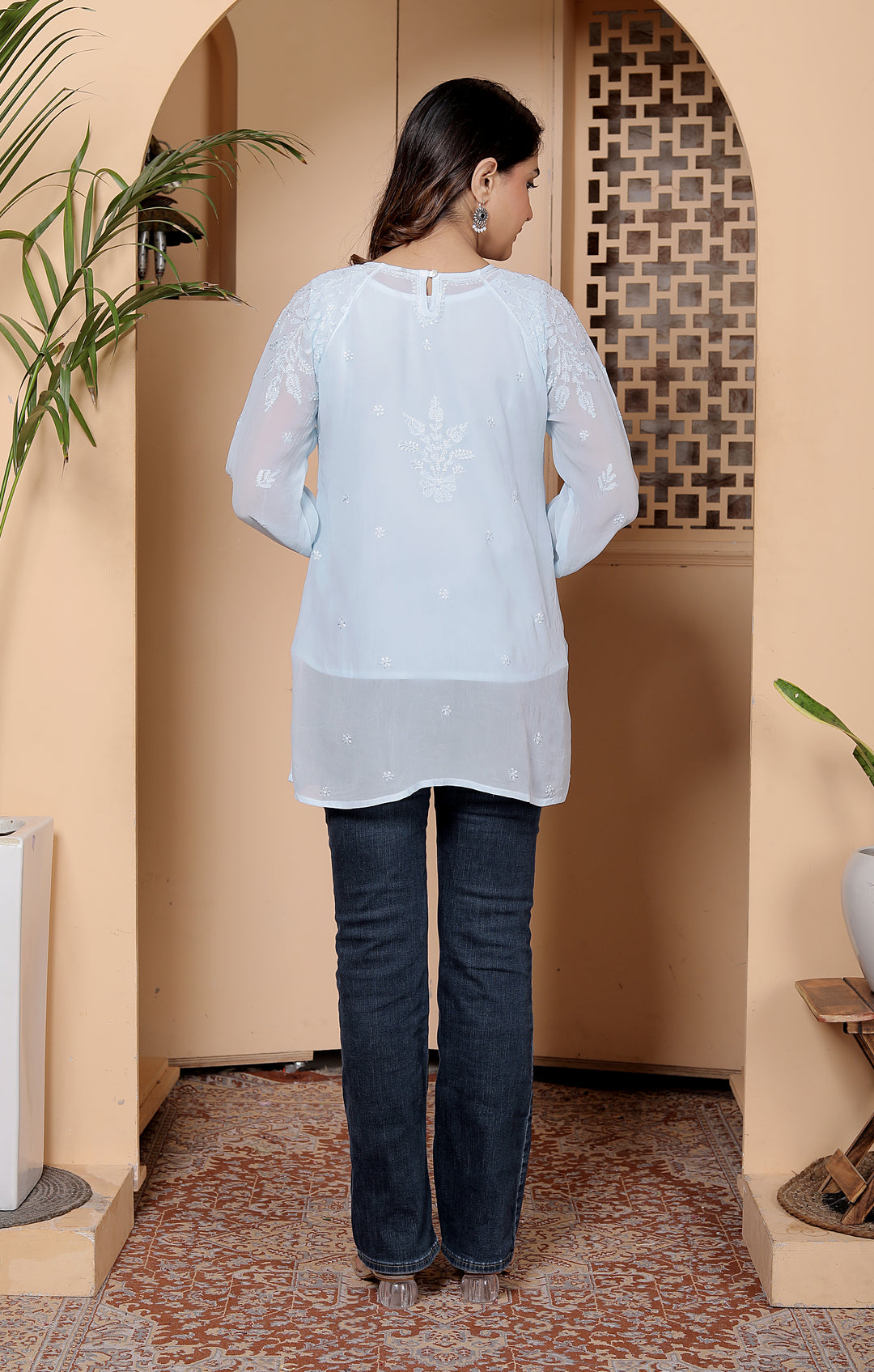 Dilsha viscose georgette chikankari short kurti