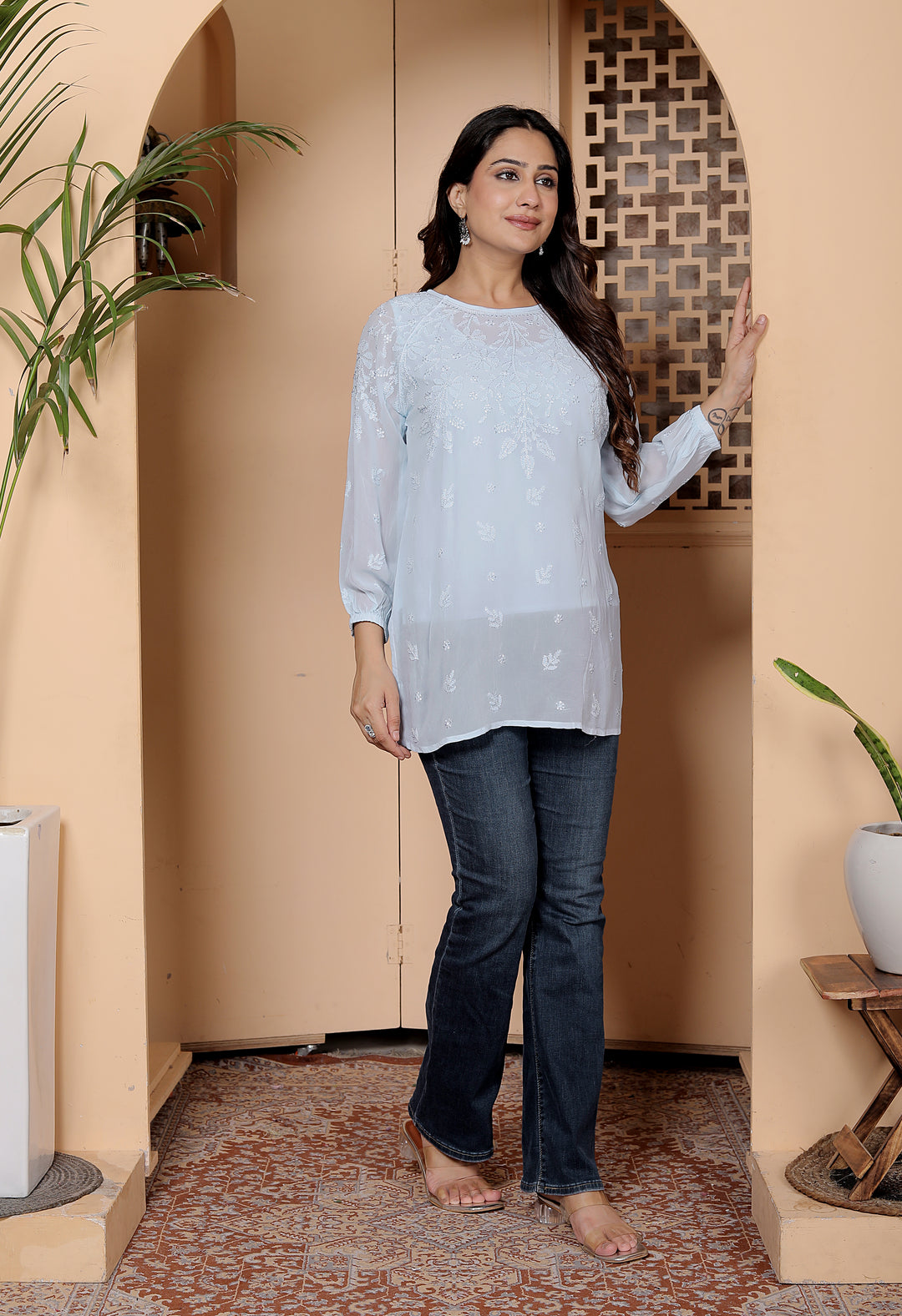 Dilsha viscose georgette chikankari short kurti