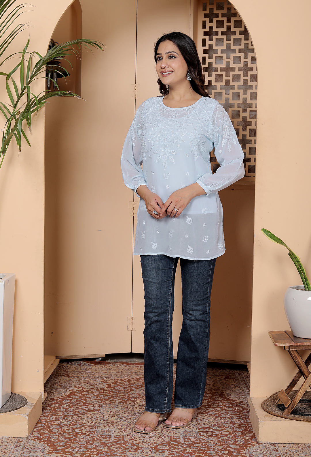 Dilsha viscose georgette chikankari short kurti