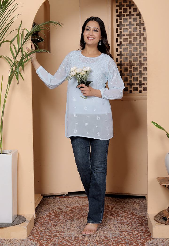 Dilsha viscose georgette chikankari short kurti