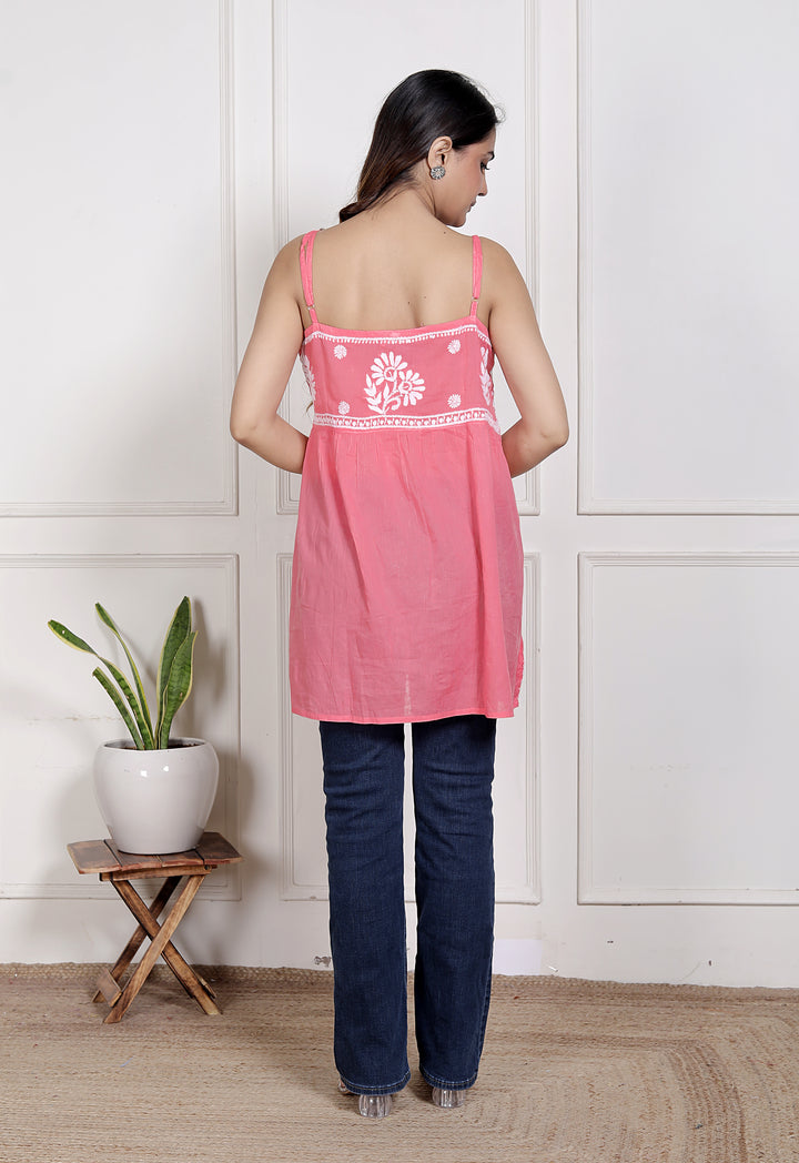 Saiyyara Dark peach Chikankari Short Top