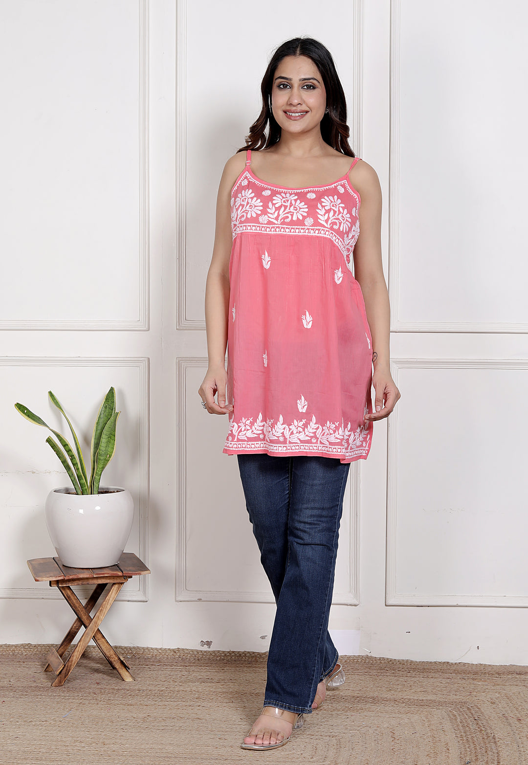 Saiyyara Dark peach Chikankari Short Top