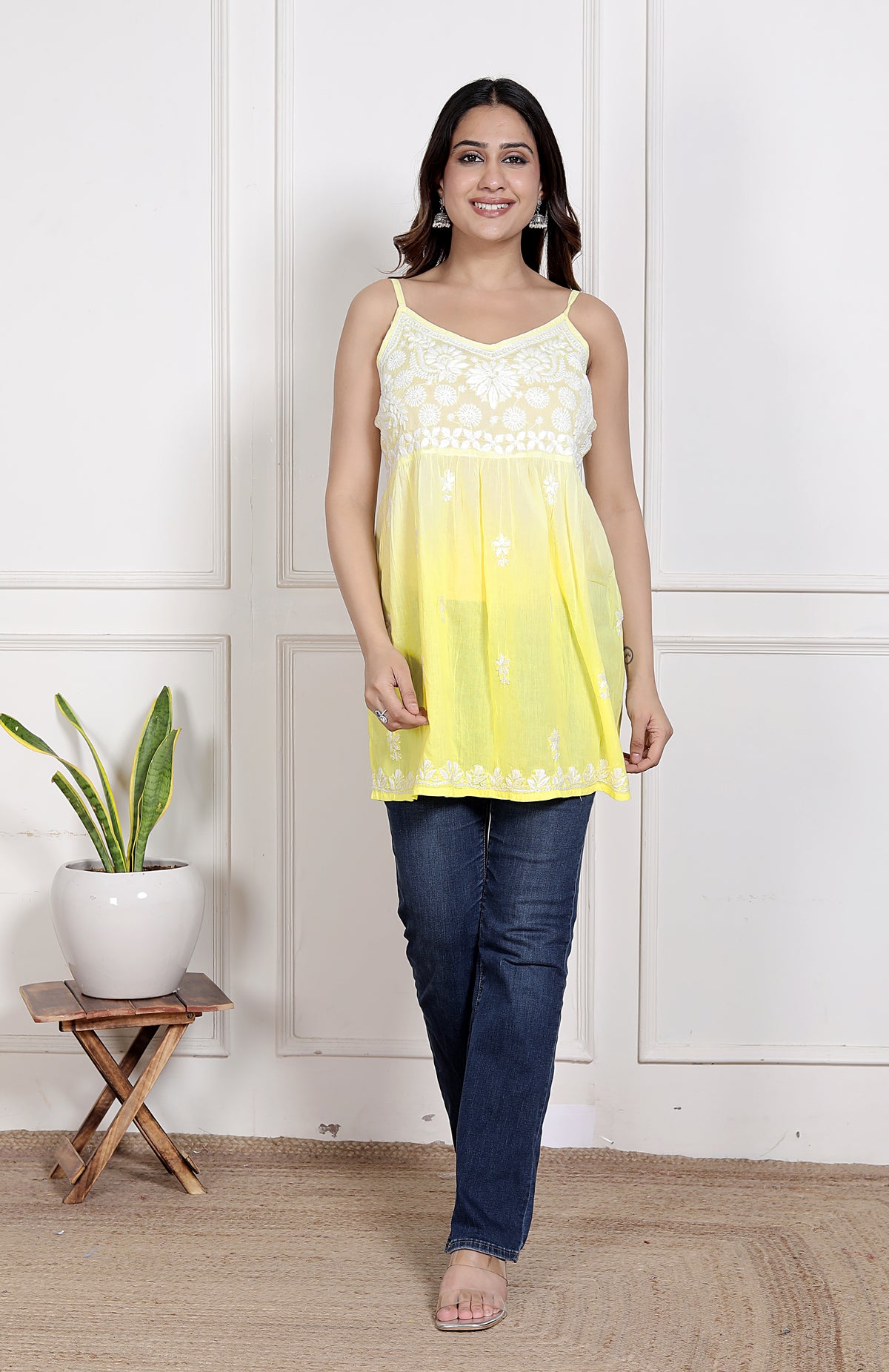 Fida Lemon Yellow Spaghetti Short Top